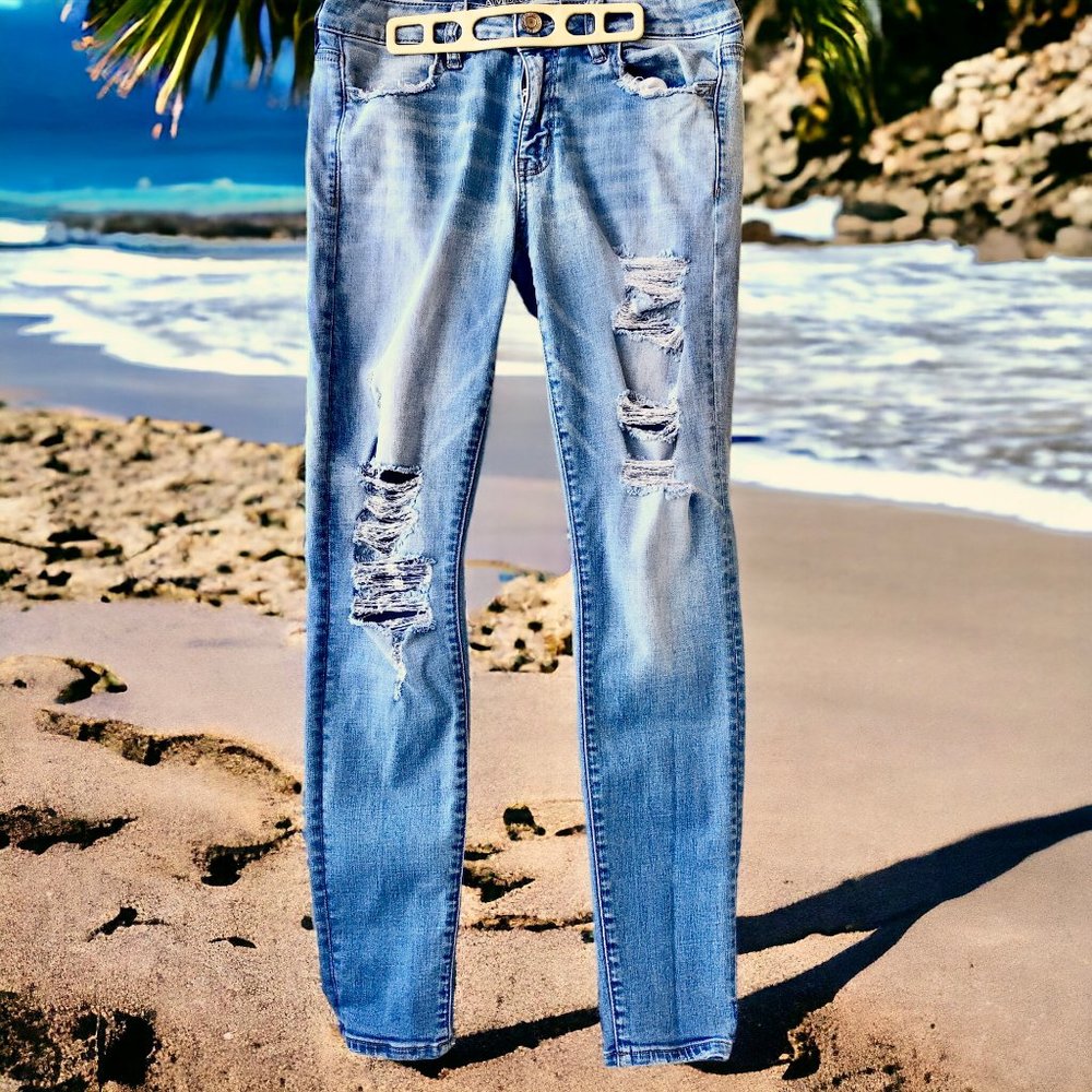 American Eagle Womens Super Stretch Jegging Destroyed Skinny Jeans size 8